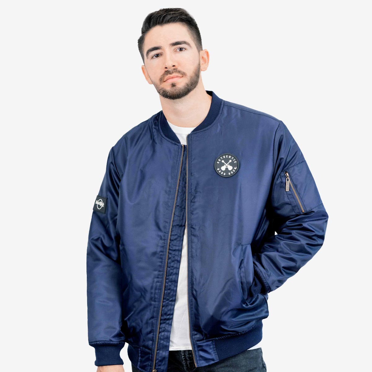 Cross Guitars Quilted Bomber Jacket in Navy image number 1