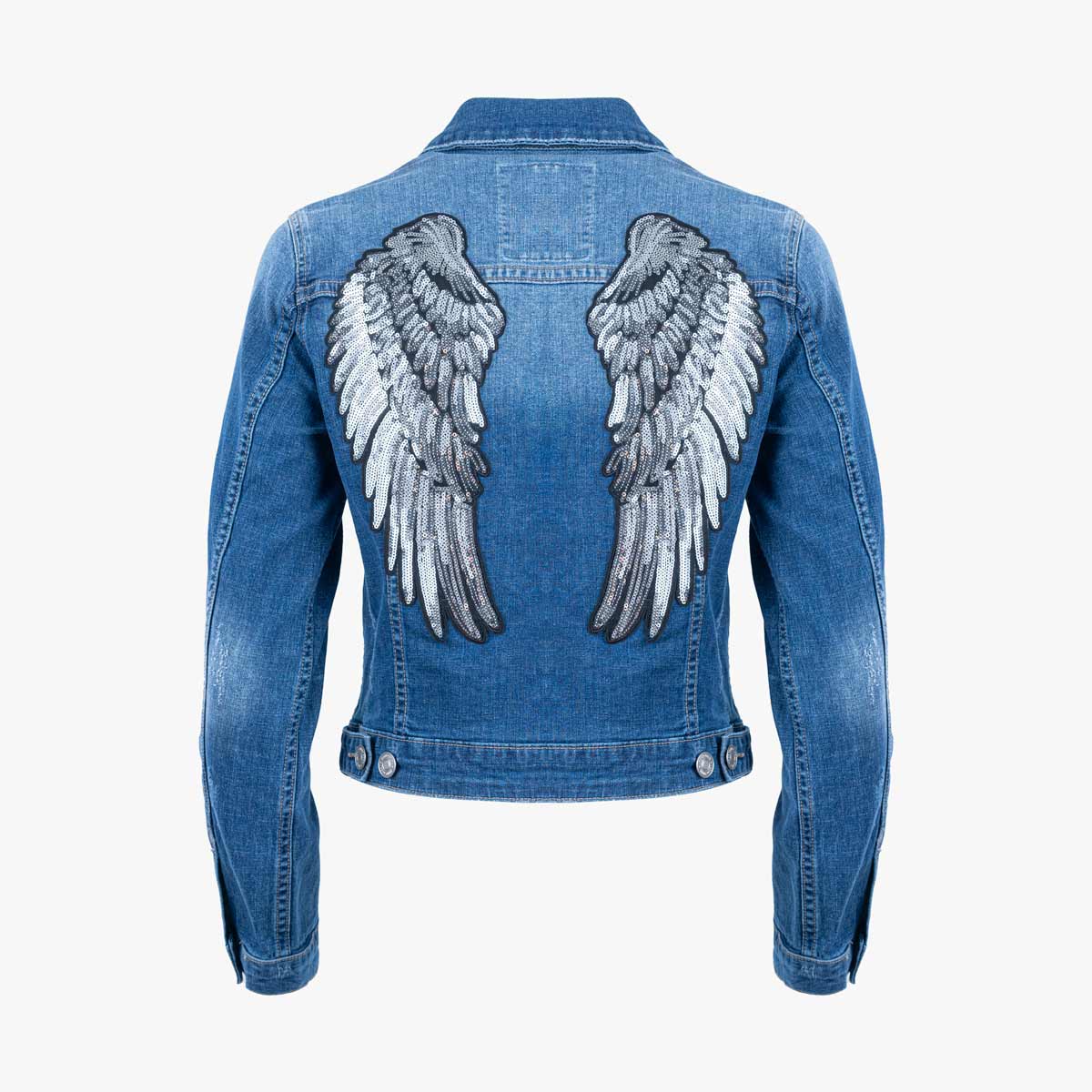 LB GtrCo Women Sequin Wing Denim Jacket Blue image number 3