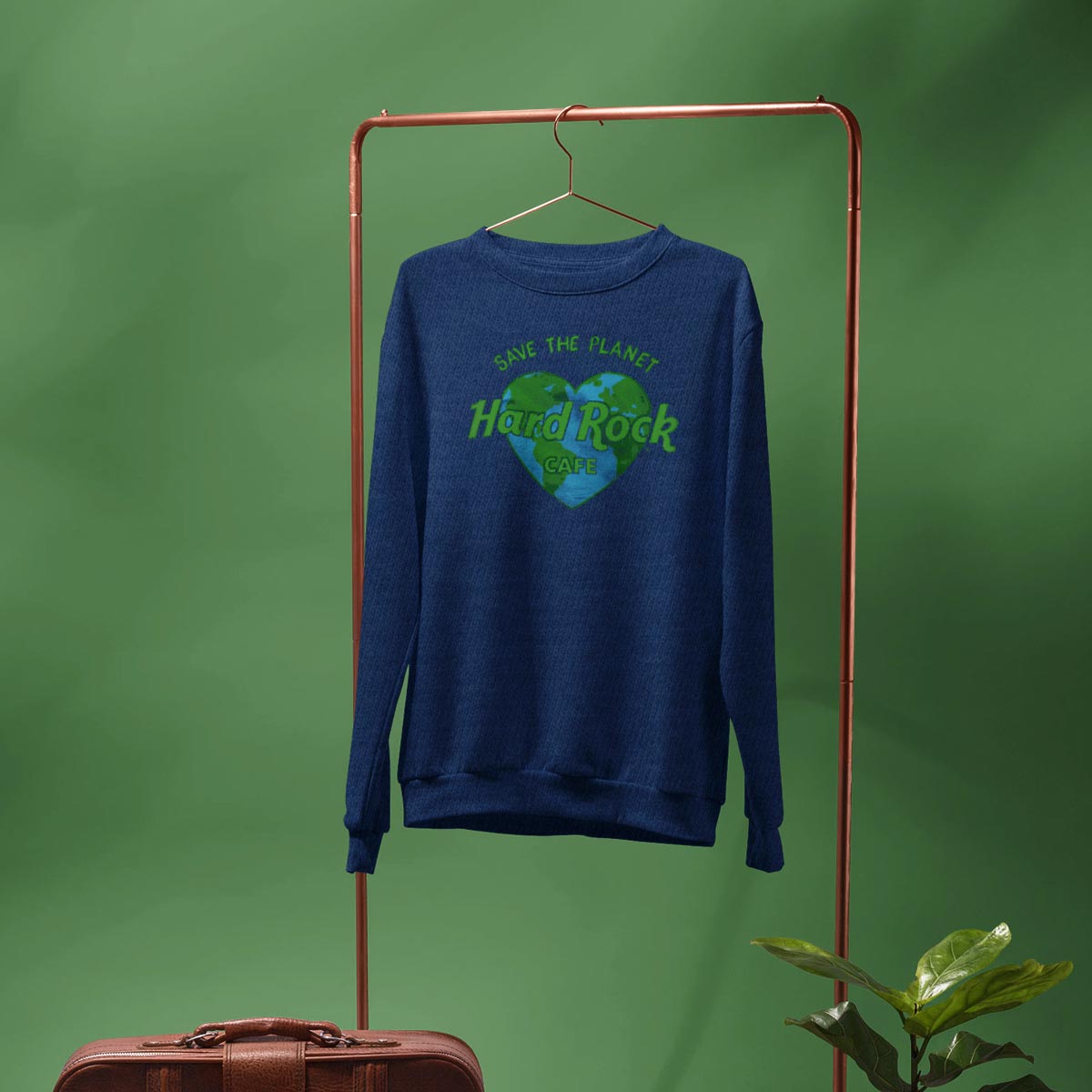 Adult Fit Save the Planet Heart University Sweatshirt in Navy Blue image number 2