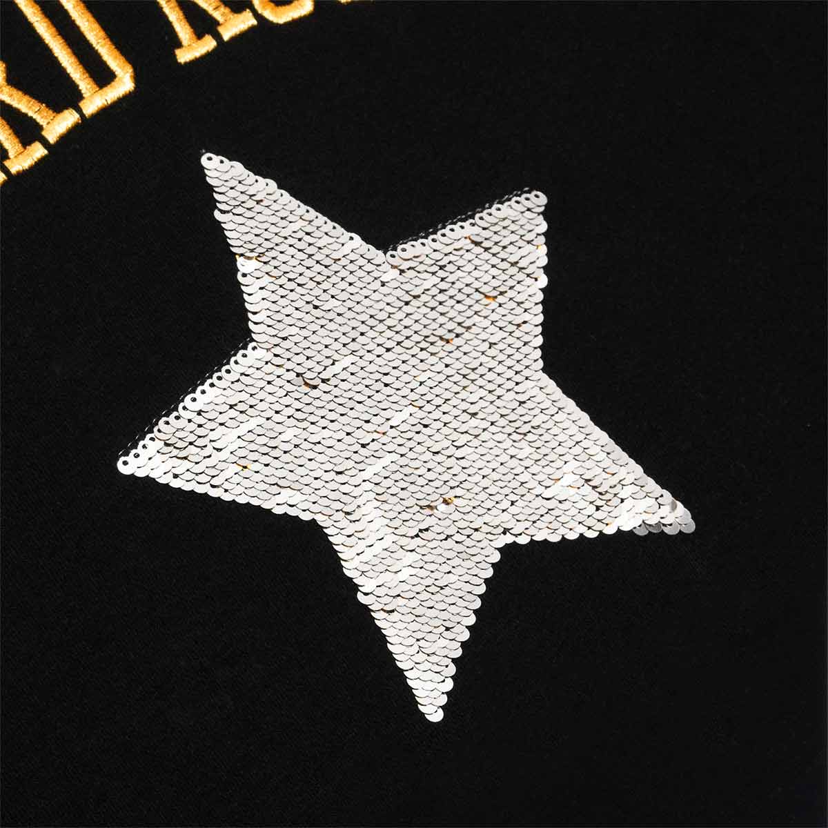 Metallic Sequins Logo Fleece Sweater in Black image number 2