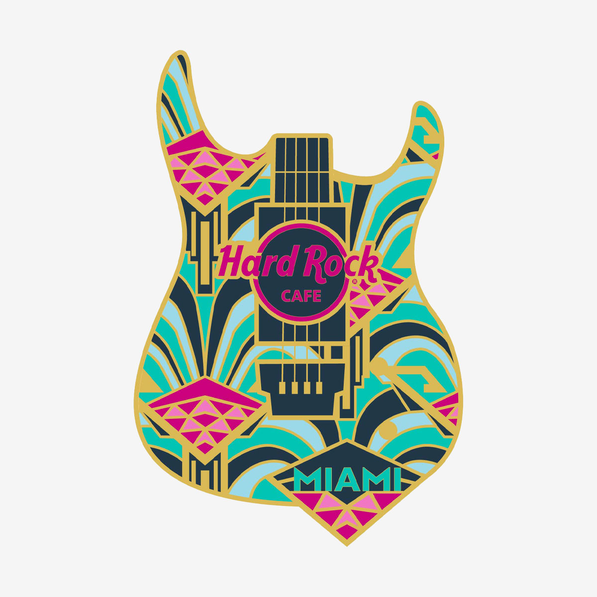 Collectible Miami Art Deco Guitar Pin image number 1