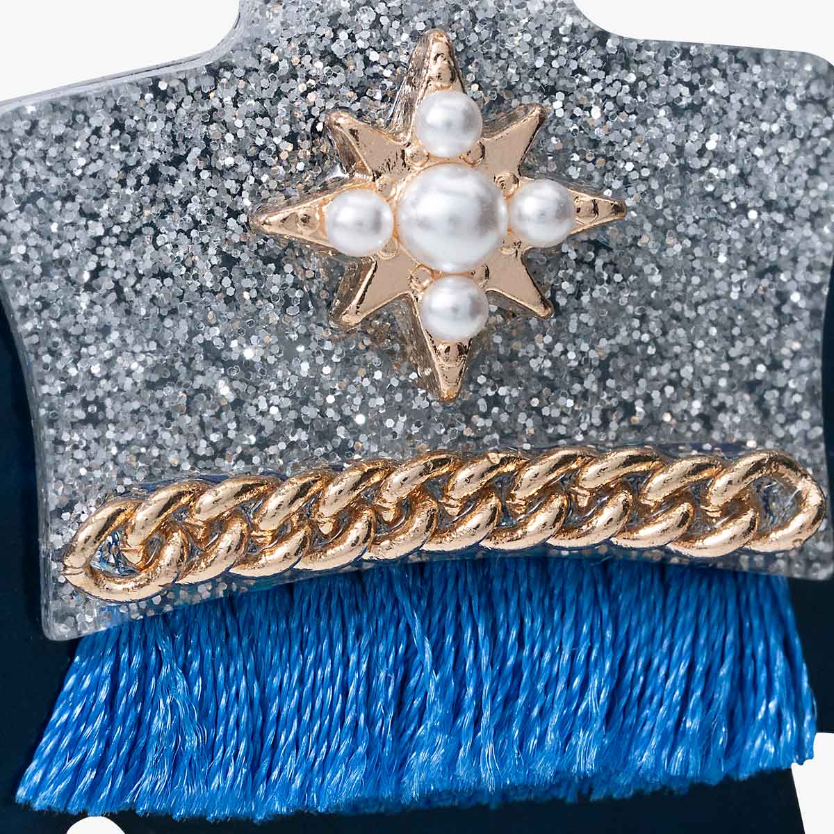 Glitter Denim Jacket Earring in Blue & Gold image number 2