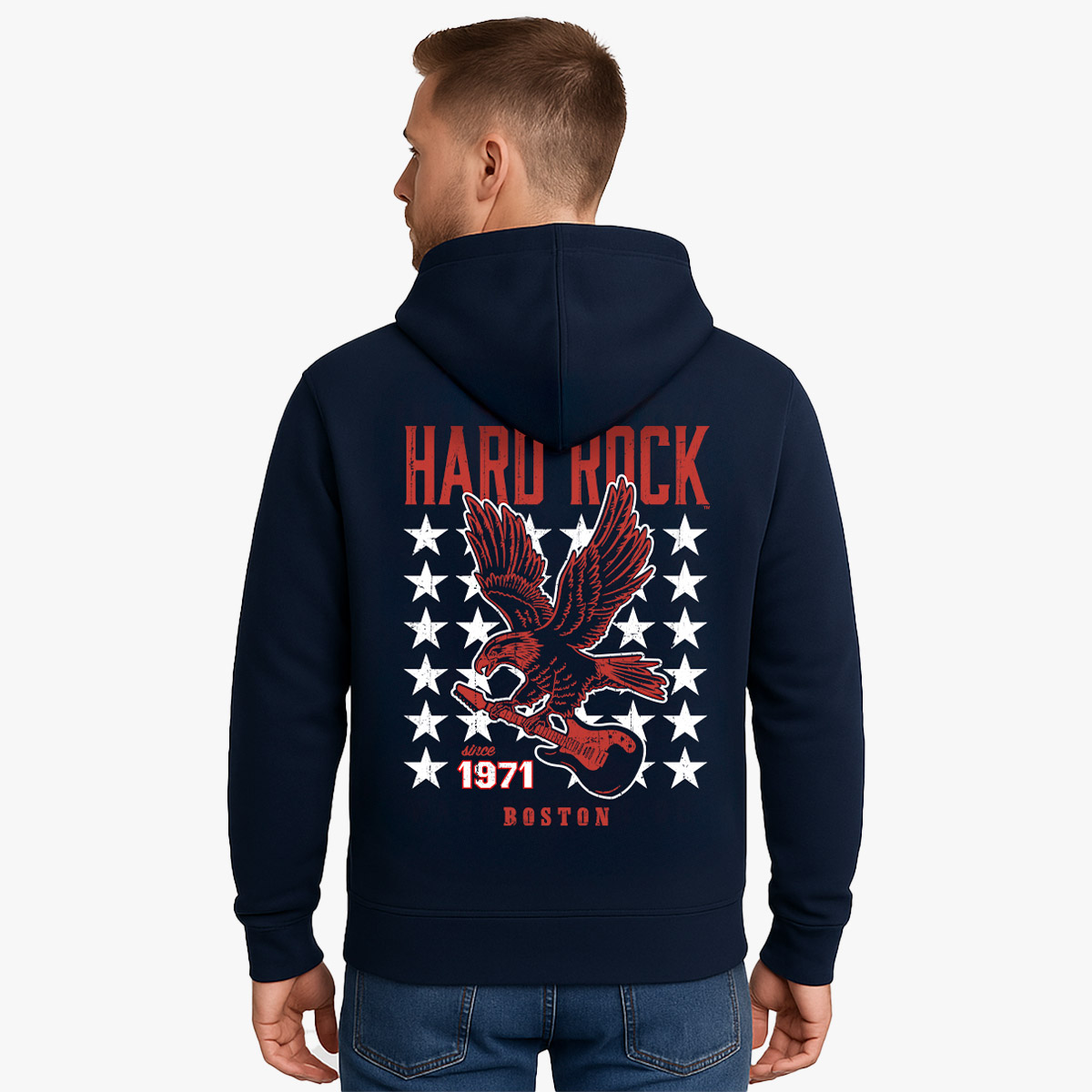 Adult Fit Americana Eagle Guitar Zip-up Hoodie in Navy image number 1