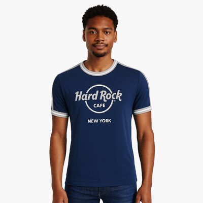 Adult Fit New York Ringer Tee in Blue and Gray