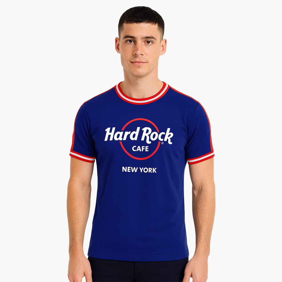 Adult Fit New York Ringer Tee in Blue and Red image number 1