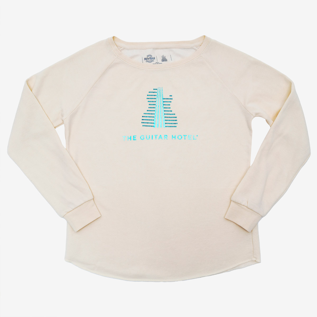 Guitar Hotel Crewneck Pullover Fleece Sweatshirt in Bone image number 1
